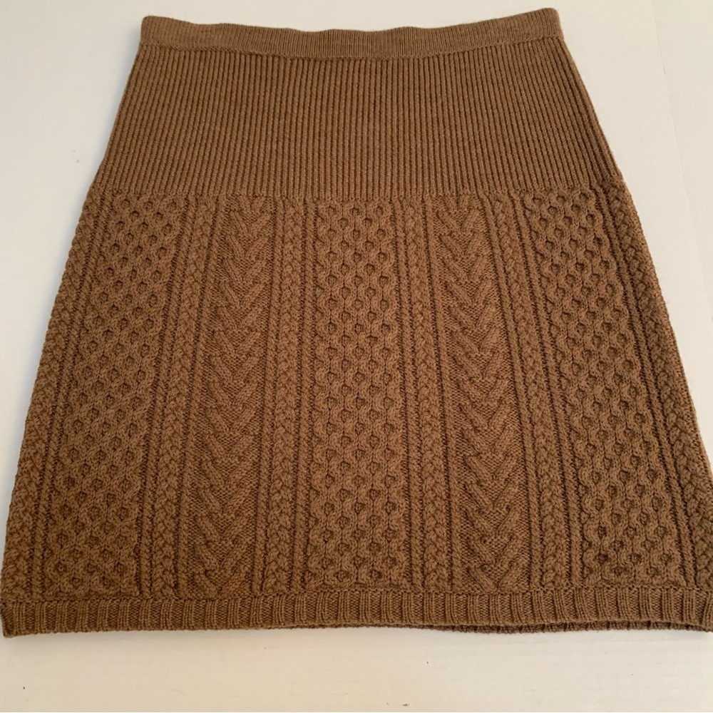 WORTH Brown Wool Cableknit Sweater Skirt